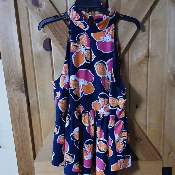 Kaari Floral Halter Neck Women's Top - Navy, Pink, Orange - Picture 1 of 6